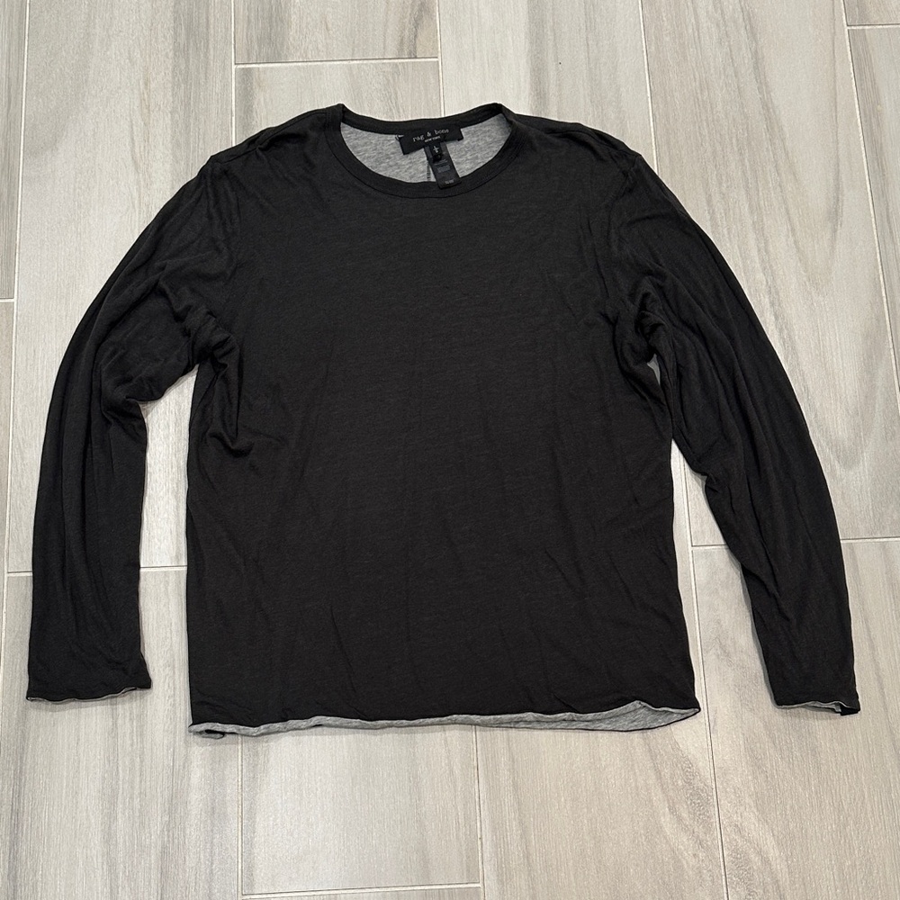 rag & bone Men's Black Long Sleeve Crewneck Tee
